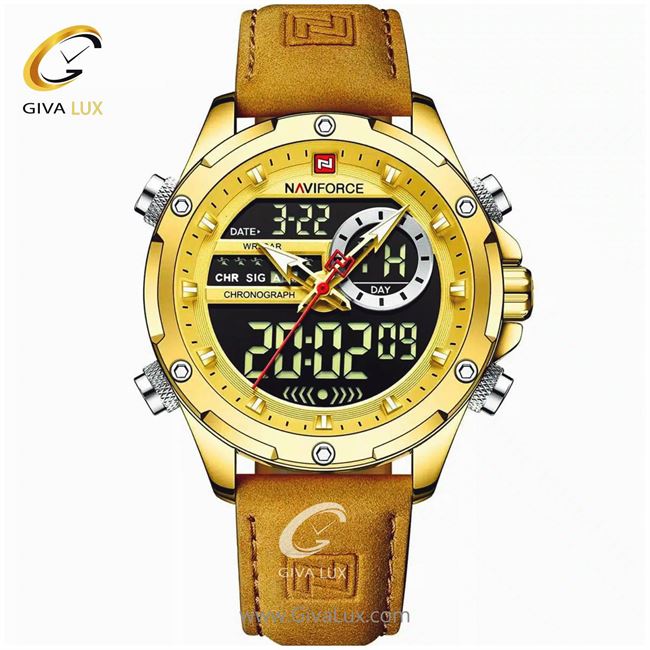 ساعت مچی اورجینال مردانه ناوی فورس|Naviforce|نوی فورس|نیوی فورس دو زمانه طلایی | شتری| طلایی| کد رفرنس NF9208